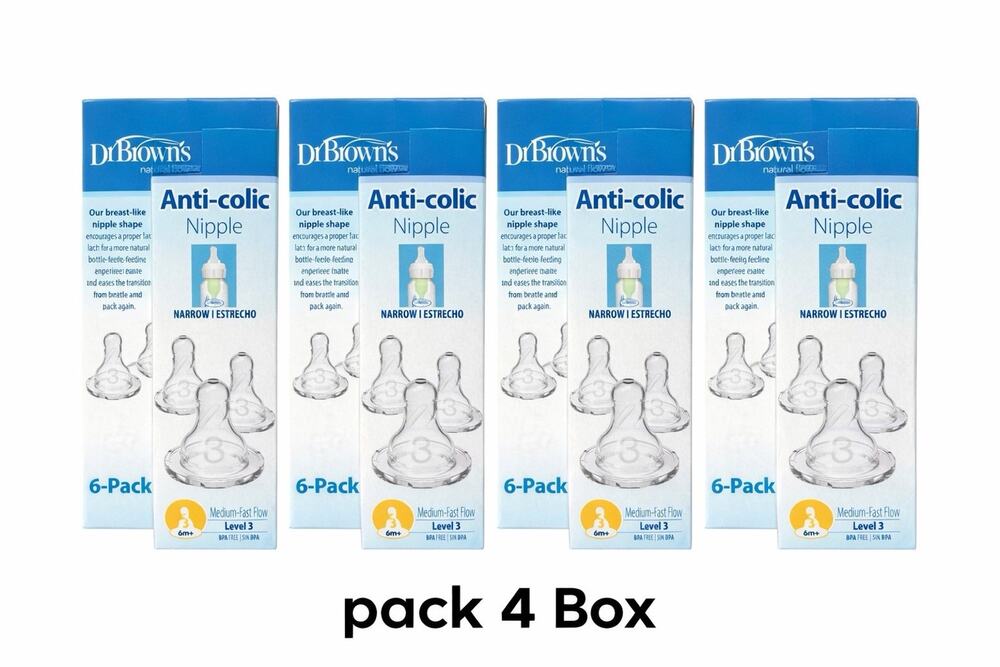 Dr. Brown's Natural Flow Anti-Colic Narrow Nipple Level 2 Medium 3m+ 24 Total